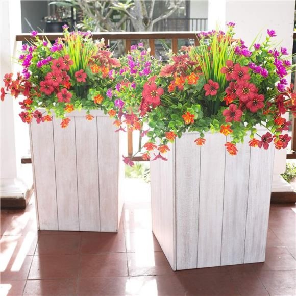 20 Bundles Artificial Outdoor Plants Fake Wheat Grass Greenery Shrubs UV Resist - Picture 2 of 7